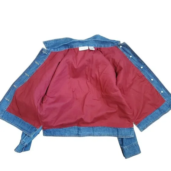 Vintage 90s Denim Velvet Tapestry‎ Jacket Patchwork Blue Paisley Sz Small Petite - Picture 6 of 8